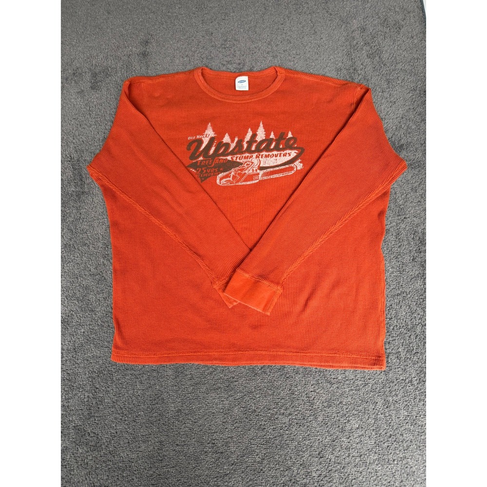 Vintage Old Navy Mens XL Orange Waffle Knit Thermal Upstate Graphic Shirt 2003